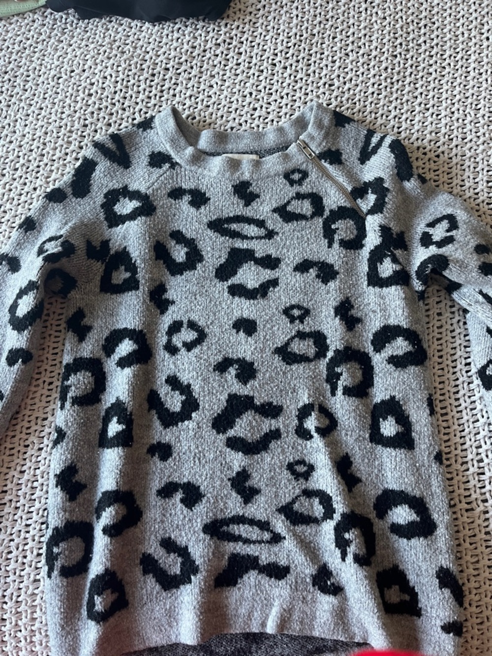 Abercrombie & Fitch Gray and Black Leopard Crewneck Sweater